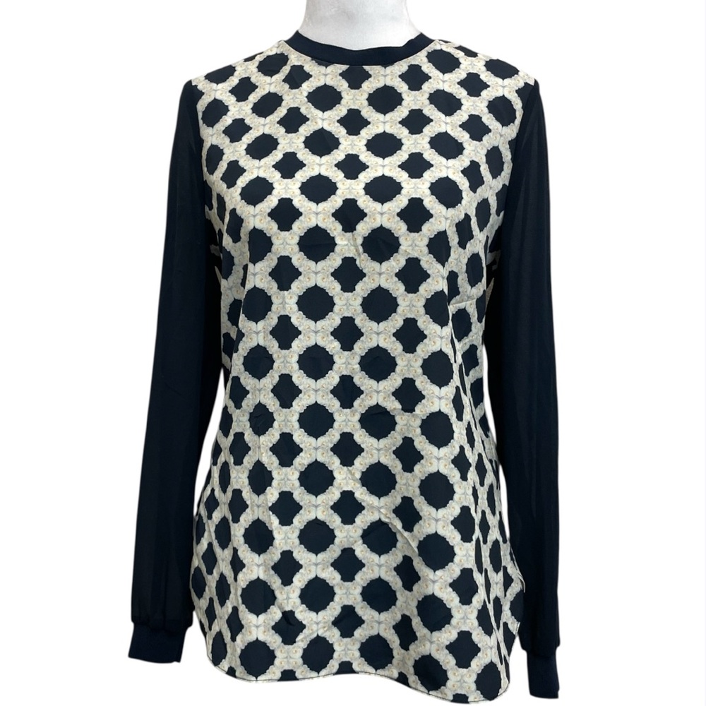 Ted Baker London Blue & White Floral Pattern Crepe Long Sleeve Blouse